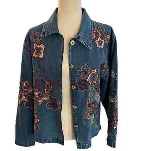 Tantrums vintage Jean jacket. Sequin and embroidered embellished Size medium